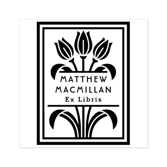 Art Deco Tulips name Ex libris library book plate Rubber Stamp (Imprint)