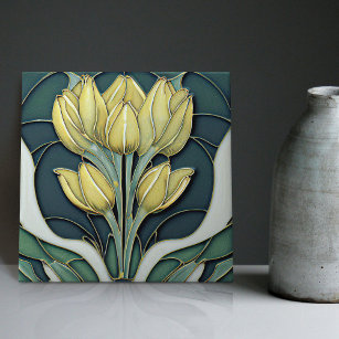Art Deco Tulips Wall Decor Art Nouveau Ceramic Til Tile