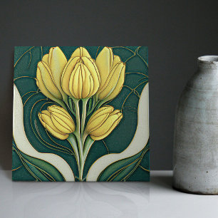 Art Deco Tulips Wall Decor Art Nouveau Ceramic Til Tile