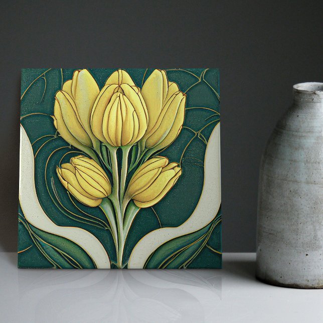 Art Deco Tulips Wall Decor Art Nouveau Ceramic Til Tile (Creator Uploaded)