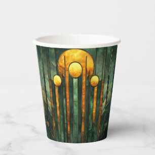 Art Deco Turquoise Green Gold Sun Paper Cups