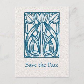 Art Deco Turquoise Tulips Save the Date Postcard