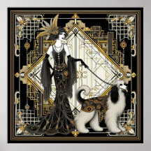 Art Deco Twenties Elegant Lady & Dog