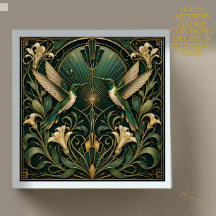 ART DECO TWIN EMERALD HUMMINGBIRDS CERAMIC TILE