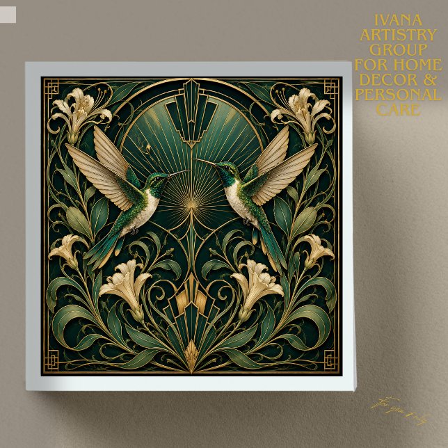 ART DECO TWIN EMERALD HUMMINGBIRDS CERAMIC TILE (Creator Uploaded)