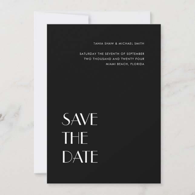 Art Deco Typography Black White Wedding Save The Date (Front)