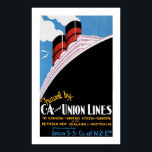 Art Deco Union Lines Poster<br><div class="desc">Vintage ocean liner advertising poster promoting voyages on the Union Steam Ship Company of New Zealand.</div>