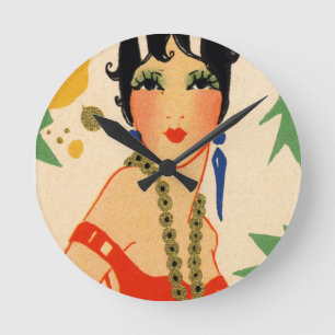 Art Deco Vamp, 1920s Flapper Round Clock