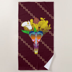 Art Deco Vase with Golden Flowers Beach Towel