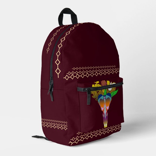 Art Deco Vase with Golden Flowers Printed Backpack (Back Corner Left)