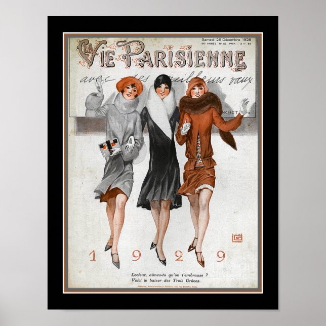 Art Deco Vie Parisenne 1929 New Year's Poster (Front)