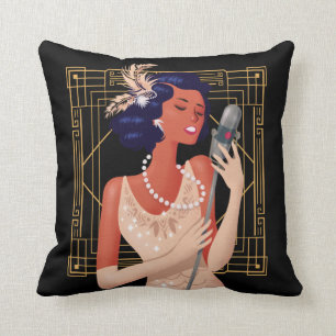 Art Deco Vintage 1920s Girl Singer Frame Black Cushion