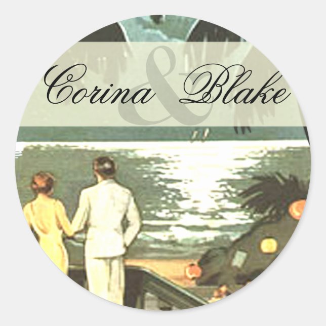 Art Deco Vintage Beach Classic Round Sticker (Front)