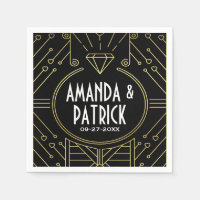 Art Deco Vintage Black and Gold Wedding Napkins