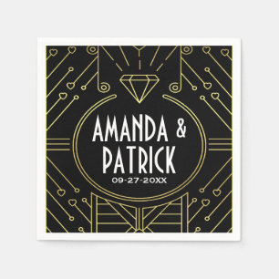 Art Deco Vintage Black and Gold Wedding Napkins