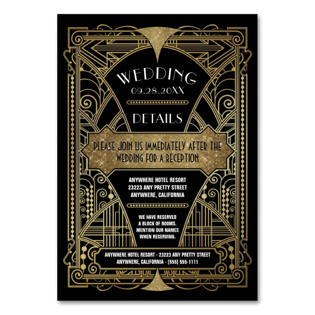 Art Deco Vintage Black Wedding Inserts Cards (Front)