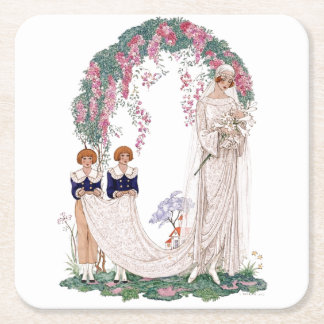 Art Deco Vintage Bride  Square Paper Coaster