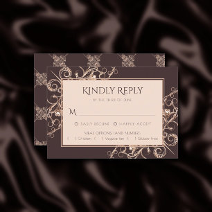 Art Deco Vintage Copper Rose Gold Brown Entree RSVP Card