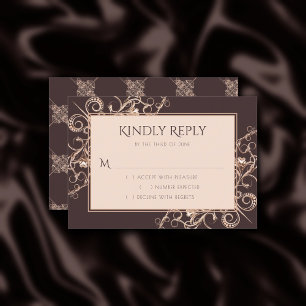 Art Deco Vintage Copper Rose Gold Brown Filigree RSVP Card