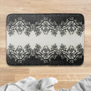  Art Deco  Vintage Fashion Black White Floral Bath Mat