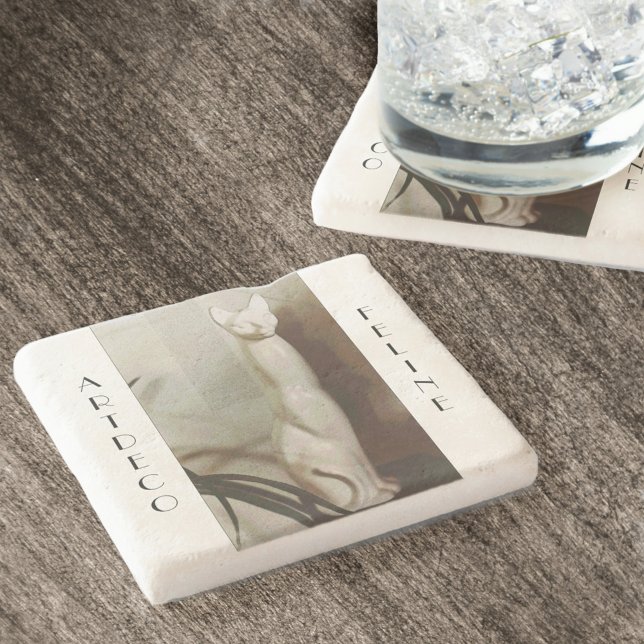 Art Deco Vintage Feline Stone Coaster (Creator Uploaded)