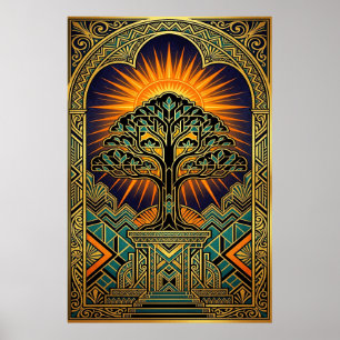 Art Deco Vintage Film Reel Monument Gold Poster