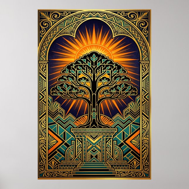 Art Deco Vintage Film Reel Monument Gold Poster (Front)