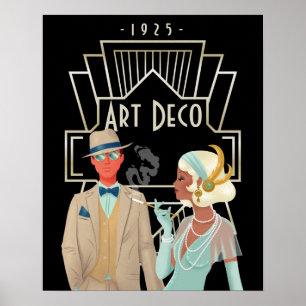 Art Deco Vintage Glam 1920s Couple Black Poster