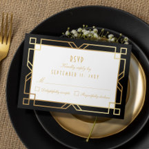 Art Deco Vintage Gold Black Frame RSVP Card