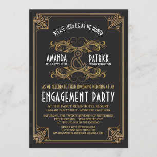 Art Deco Vintage Gold Engagement Party Invitations