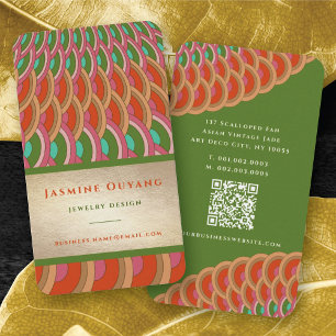 Art Deco Vintage Gold Scallop Fan Pattern Asian Business Card
