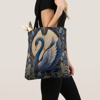 ART DECO VINTAGE INSPIRED BLUE SWAN TOTE BAG