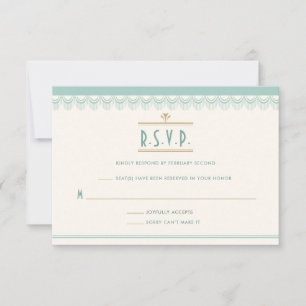 Art Deco Vintage Mint and Gold Wedding RSVP Card