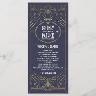 Art Deco Vintage Navy and Gold Wedding Programs Programme