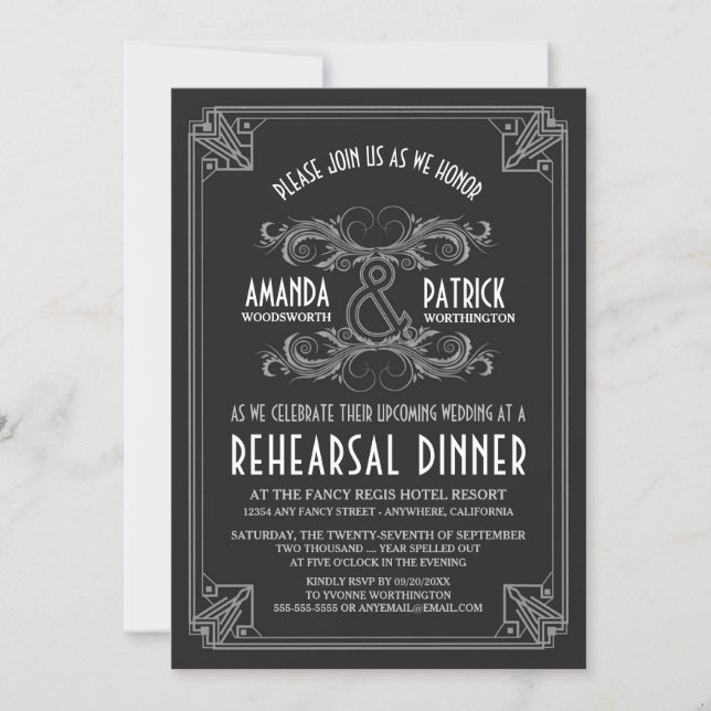Art Deco Vintage Rehearsal Dinner Invitations (Front)