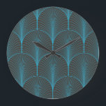 Art deco wallpaper: black and blue pattern large clock<br><div class="desc">Vintage black and blue seamless art deco wallpaper pattern
Classic black and blue art deco wallpaper,  so stylish!
Vintage art deco wallpaper: Classic black and blue elegance.
art,  pattern,  seamless,  simple,  background,  abstract,  texture,  decor,  vintage,  illustration,  retro,  line,  geometric,  fabric,  ornament,  old,  modern,  beautiful,  shape,  textile</div>