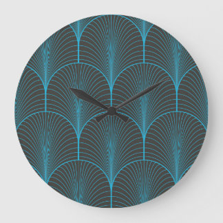 Art deco wallpaper: black and blue pattern large clock