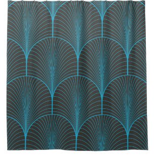 Art deco wallpaper: black and blue pattern shower curtain