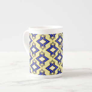 Art Deco Wallpaper Pattern, Beige and Blue Bone China Mug