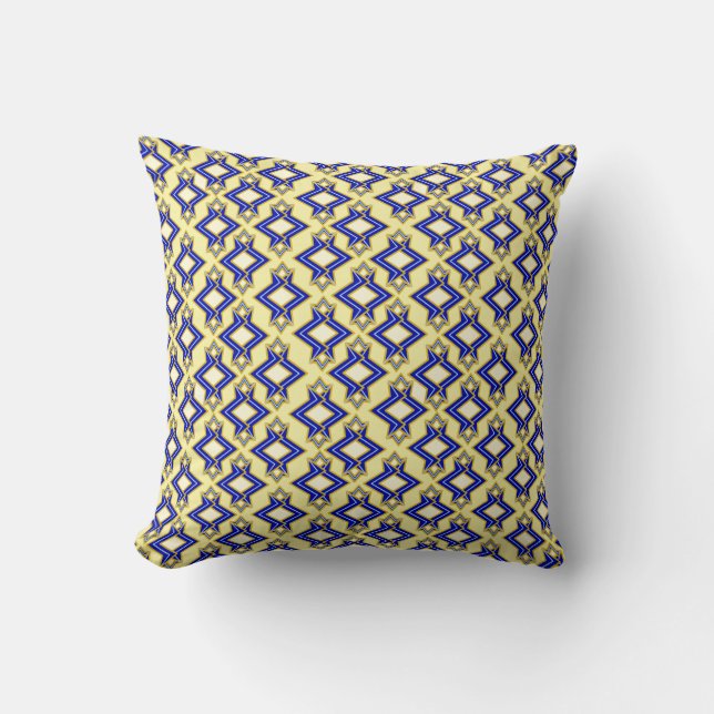 Art Deco Wallpaper Pattern, Beige and Blue Cushion (Front)