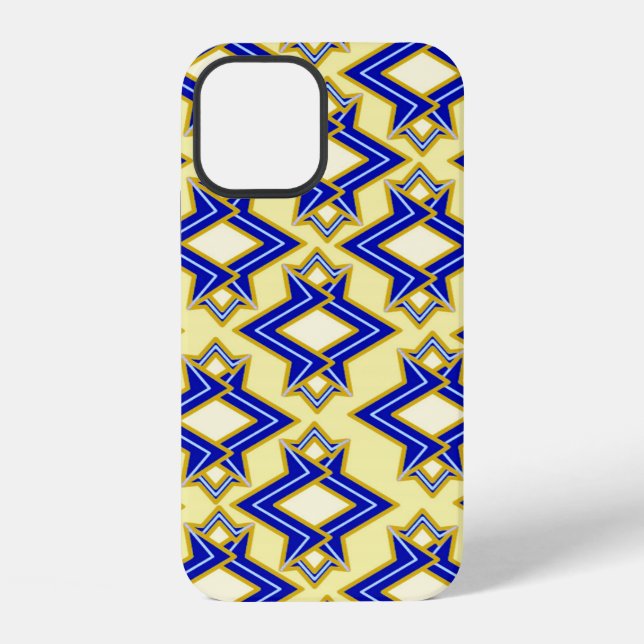 Art Deco Wallpaper Pattern, Beige and Blue iPhone Case (Back)