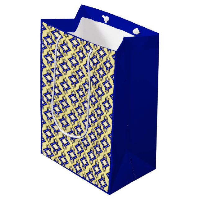 Art Deco Wallpaper Pattern, Beige and Blue Medium Gift Bag (Front Angled)
