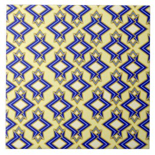 Art Deco Wallpaper Pattern, Beige and Blue Tile