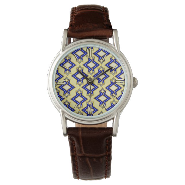 Art Deco Wallpaper Pattern, Beige and Blue Watch (Front)
