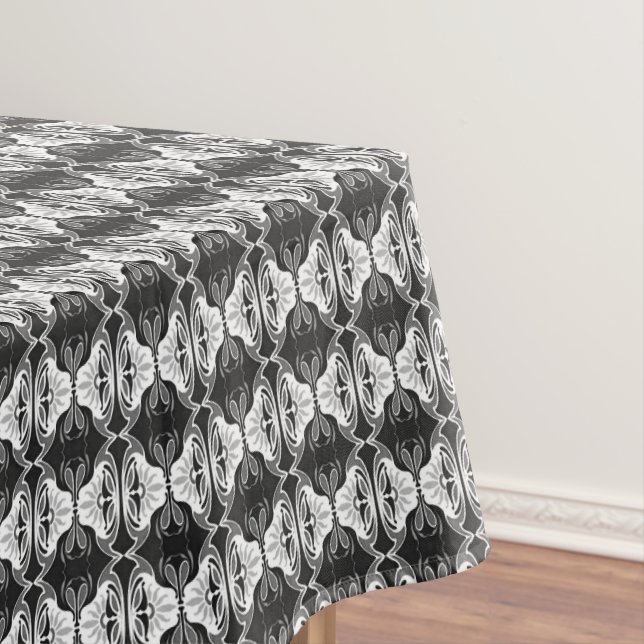 Art Deco wallpaper pattern - black and white Tablecloth (In Situ)