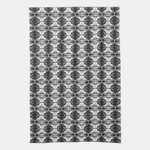 Art Deco wallpaper pattern - black and white Tea Towel