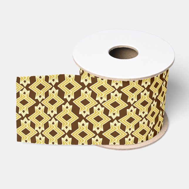 Art Deco Wallpaper Pattern, Brown and Gold Grosgrain Ribbon (Spool)