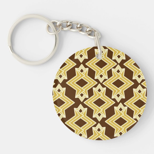 Art Deco Wallpaper Pattern, Brown and Gold Key Ring (Front)
