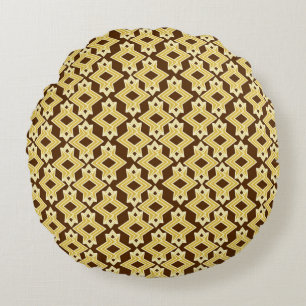 Art Deco Wallpaper Pattern, Brown and Gold Round Cushion