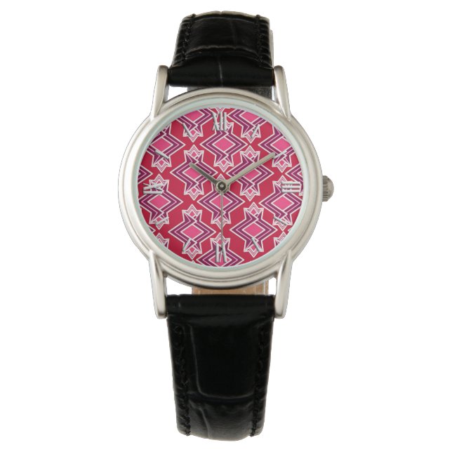 Art Deco Wallpaper Pattern, Burgundy Wine Watch (Front)